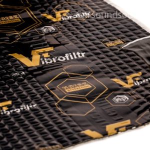 2mm VibroFiltr sound deadening mats (black foil finish with butyl rubber underside shown)