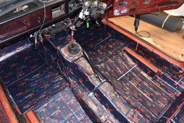 Car interior floor covered with 4mm sound deadening mats, view 2
