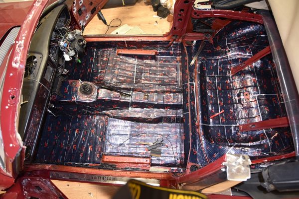 Car interior floor covered with 4mm sound deadening mats, view 3