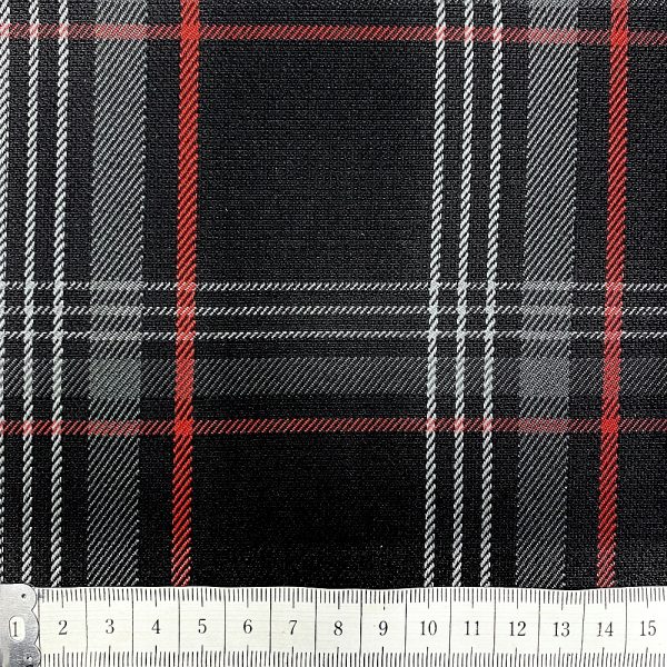 Volkswagen Golf GTI seat fabric with foam backing Colour: red tartan pattern on black background