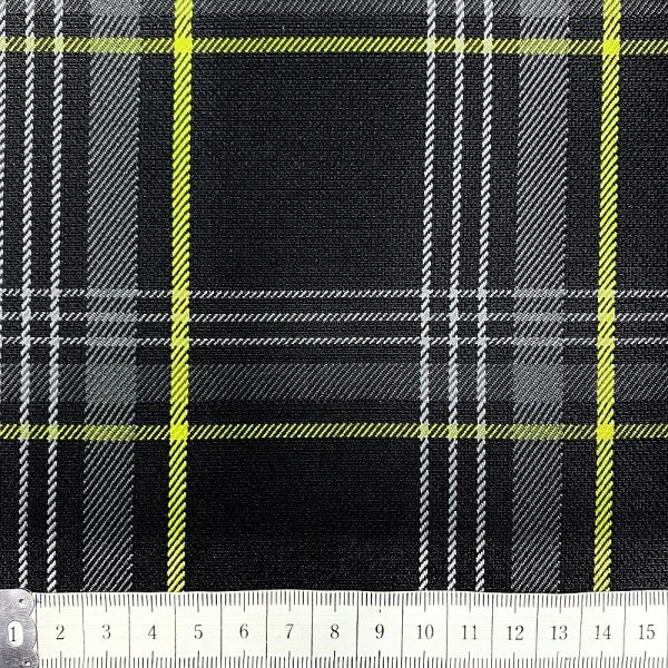Volkswagen Golf GTI seat fabric with foam backing Colour: yellow tartan pattern on black background