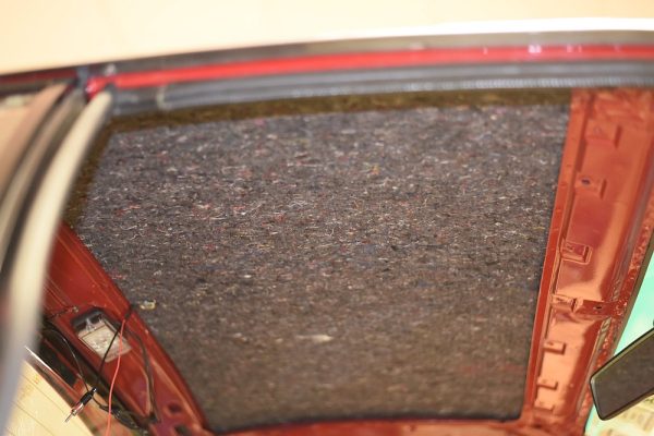 8mm acoustic felt over sound deadening mat on a vehicle roof